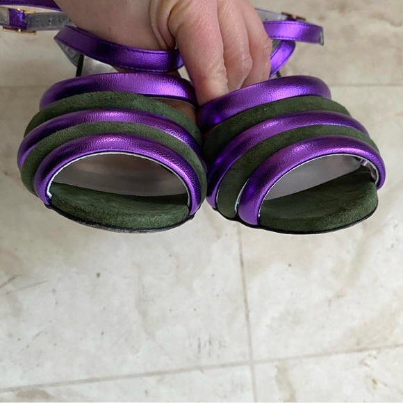 $940 LA DoubleJ Made in Italy Suede Leather Floral Ankle Strap Wedge Sandals 6 - Picture 9 of 13